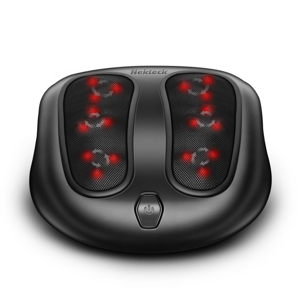 NEKTECK Shiatsu Heated Foot Massager – 6-Head Kneading Foot Massager with Heat, Carry Handle & Power Cord (Black)