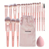 20-Piece Professional Makeup Brush Set — 18 Brushes with Flannel Bag, Water-Drop Sponge & Powder Puff, Soft Nylon Bristles for Foundation Eyeshadow Blending