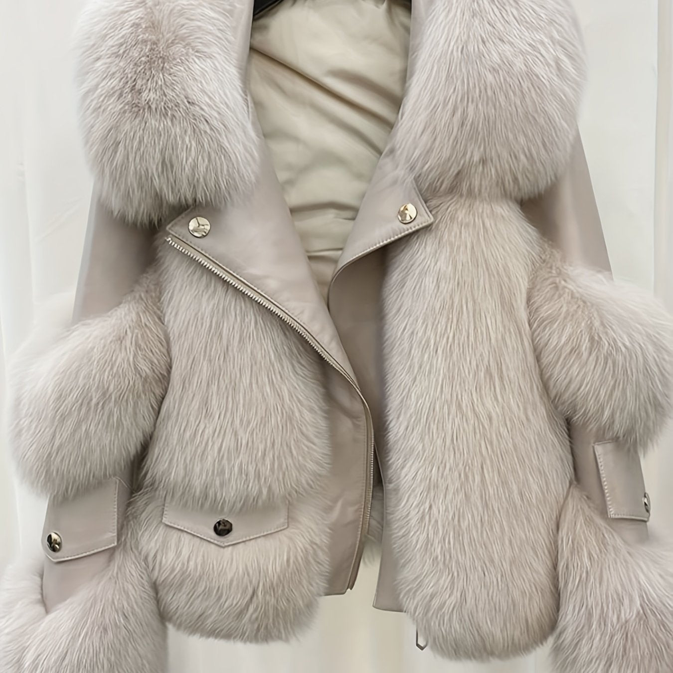 SCACTO Women's Faux Fur Jacket with Leather Accents - Long Sleeve Casual Coat