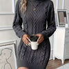 Women's Cable Knit Sweater Dress - High Neck Rib-Knit Long Sleeve Fall/Winter