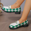 Women's Houndstooth Slip-On Loafers with Bowknot — Black & White Checkered Casual Platform Shoes