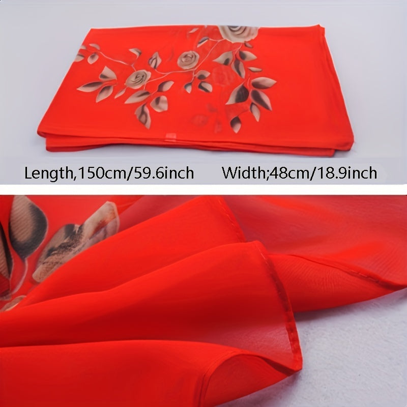 Red Chiffon Scarf for Women - Lightweight Breathable Polyester Shawl, Sun-Protective & Machine Washable Beach Wrap