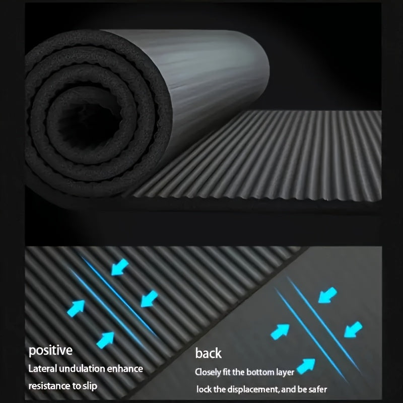 High-Density 15mm Thick Tear-Resistant Yoga Mat with Carry Straps & Mesh Pocket - Non-Slip Pilates Exercise Mat (Green/Black)