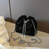 3-Piece Women's Shoulder & Crossbody Bag Set with Mini Coin Purse — Black PVC, Drawstring Closure