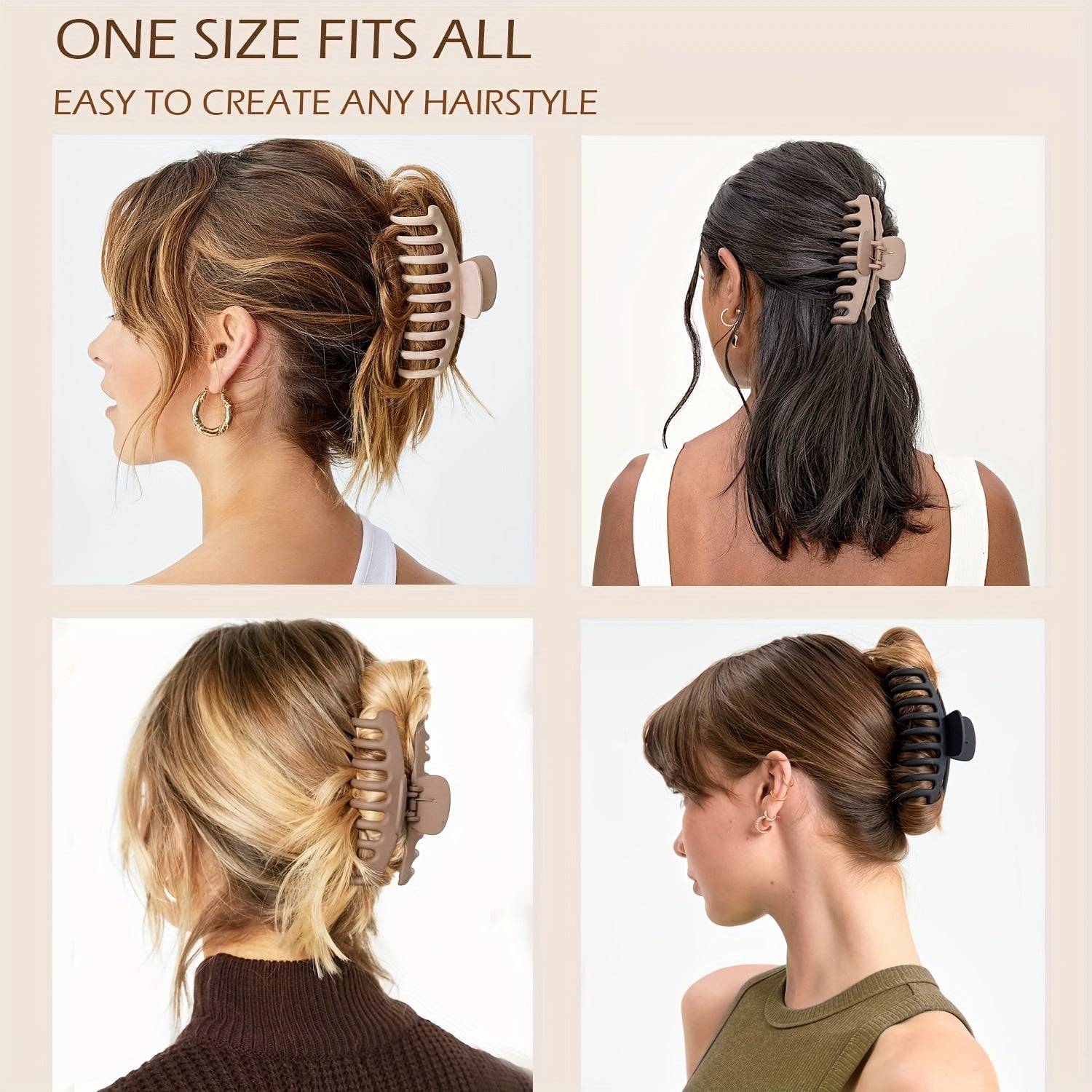 12-Pack 11 cm (4.3 in) Vintage Minimalist Frosted Flower Shark Hair Clips – Matte Hollow Oblong Plastic Set