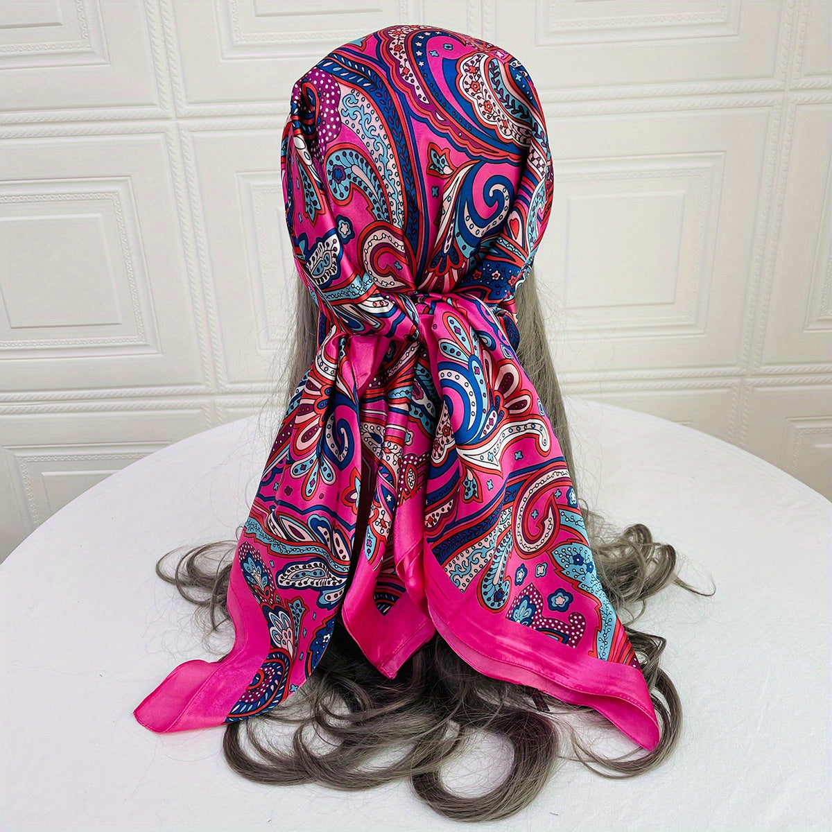 Boho Paisley Square Scarf 90 cm (35.4 in), 100% Polyester Decorative Shawl for Women, Machine Washable Versatile Wrap