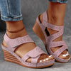 Women's Summer Open-Toe Wedge Sandals - Ankle Strap Platform Beach Sandals with PU Sole & Faux Upper