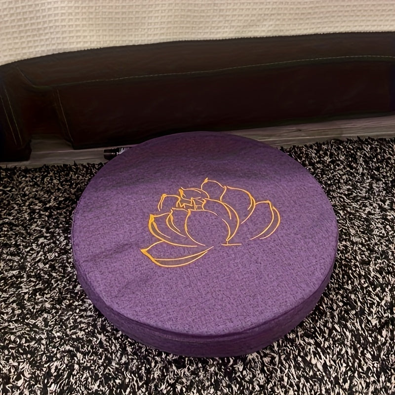 Purple Lotus Hemp Meditation Mat — Circular Woven Yoga Mat, Thick Medium-Firm Support for Kneeling & Floor Sitting