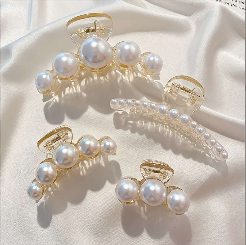 4-Pack Elegant Pearl Hair Clips for Women – Medium Strong-Grip Plastic Hairpins