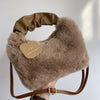 Women's Faux Fur Satchel Handbag – Elegant Solid Color Satchel with Zipper, Faux Leather Lining & Painted Edges