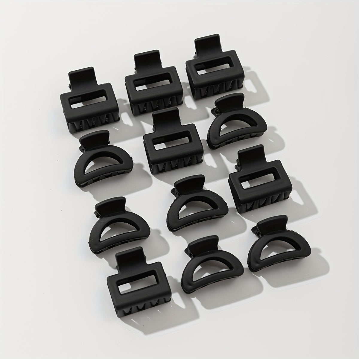 12-Pack Mini Hair Claw Clips for Women – Small Black Square Half-Round Anti-Slip Hair Clips