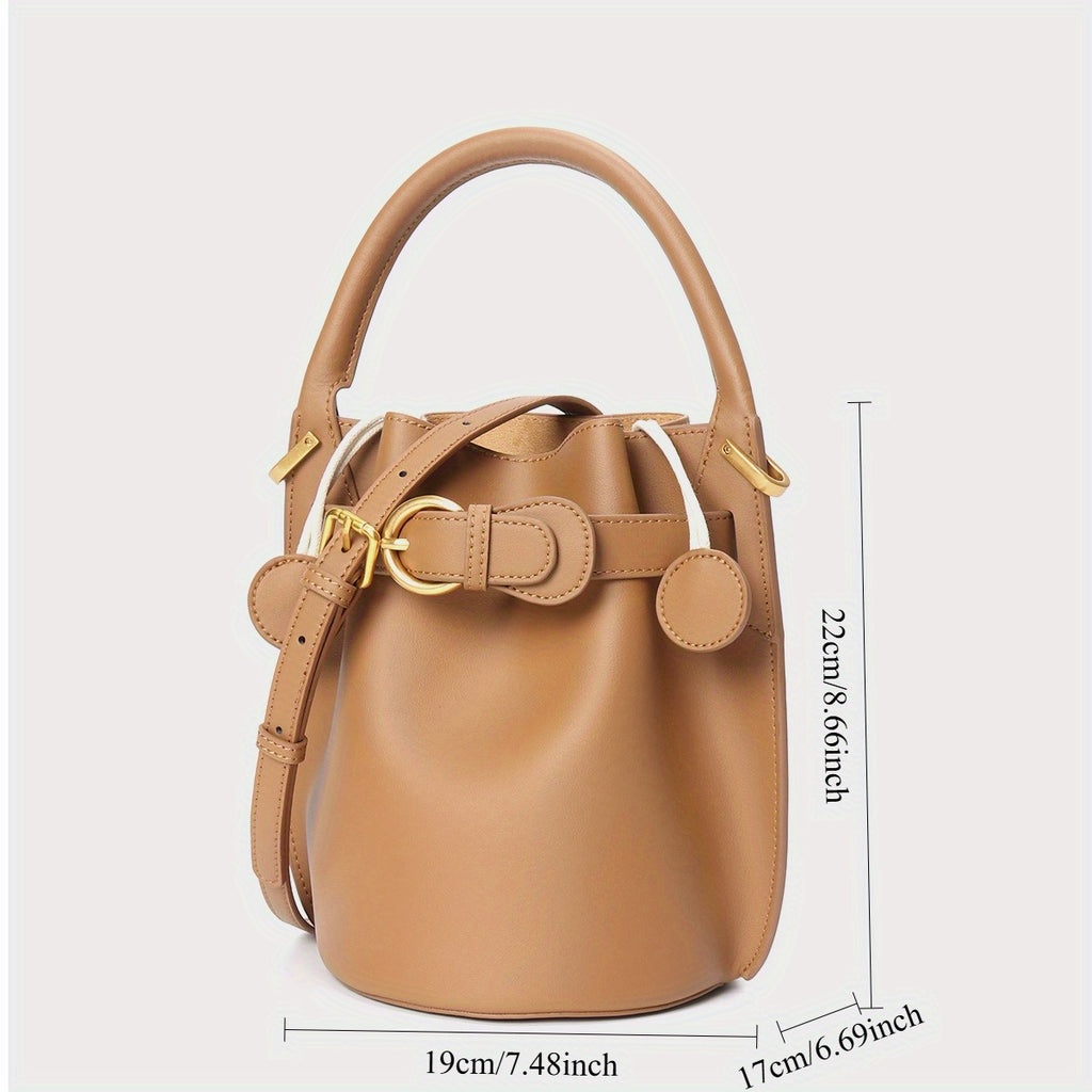 Genuine Leather Bucket Bag for Women - Convertible Handheld & Crossbody with Adjustable Strap, Drawstring Closure, Gold-Tone Hardware, Textured Luxury (Beige, Pink, Purple, Chocolate)