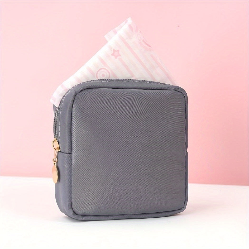 Solid Color Mini Makeup Bag – Portable Zipper Cosmetic Pouch & Sanitary Napkin Storage Clutch for Women