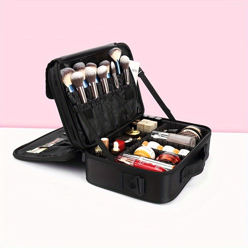 1pc Faux Leather Makeup Organizer Case with Detachable Divider - Waterproof Wear-Resistant Cosmetic Storage Box