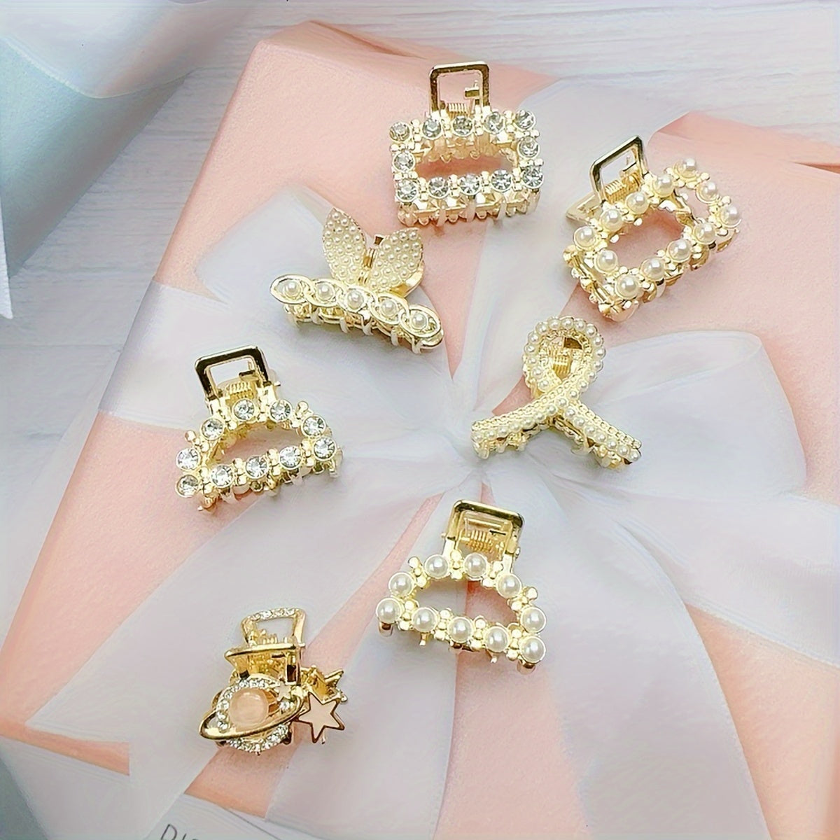 Pearl Hair Clips Set 7/10-Pack – Mini Half-Braided Shark Clips with Imitation Pearls & Rhinestones for Women