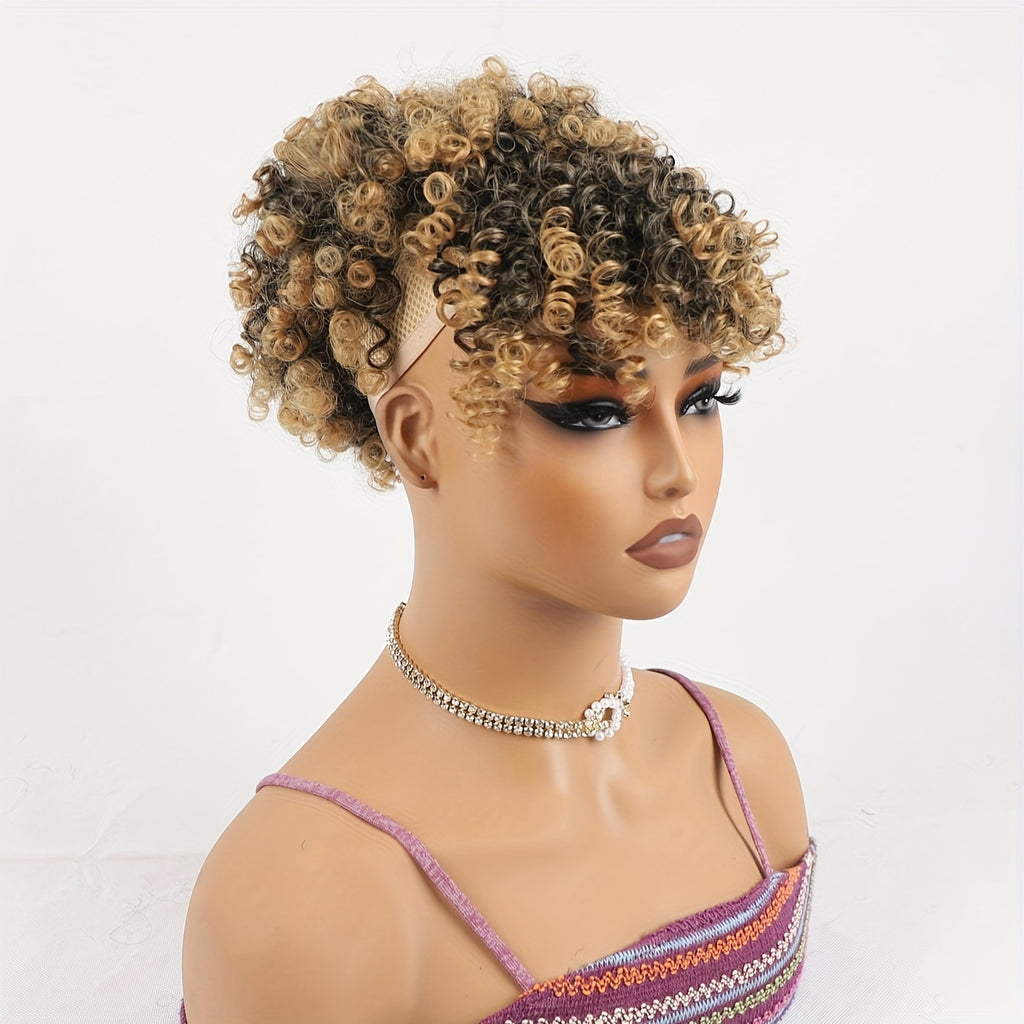 Afro Puff Drawstring Ponytail with Bangs - Short Kinky Curly Pineapple Updo Hair Bun for Women