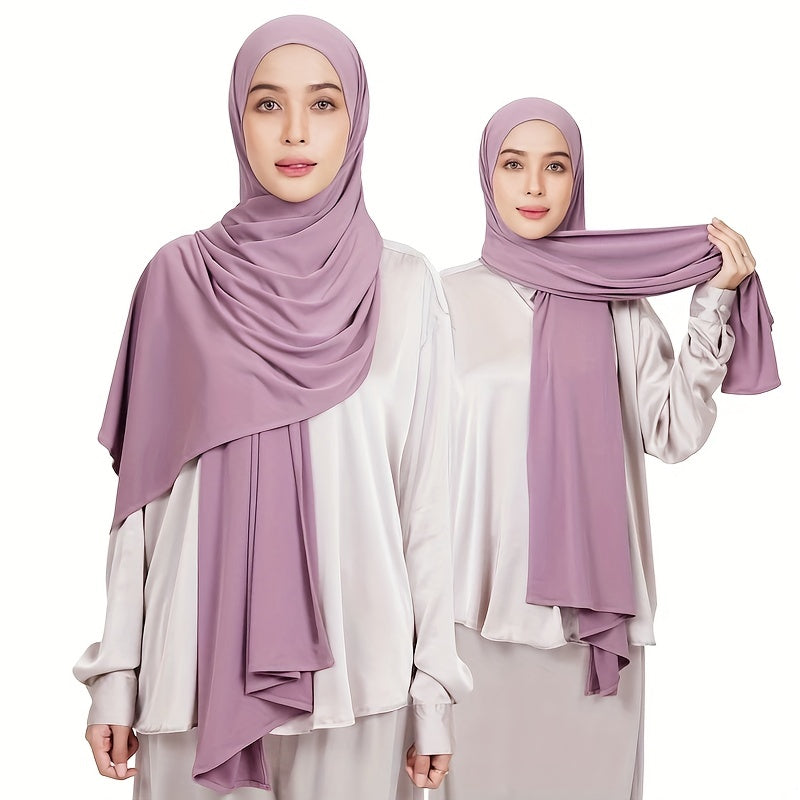 Long Jersey Hijab - Lightweight Breathable Solid Scarf, Windproof Elegant Shawl for Women