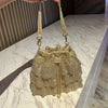 White Pleated Banquet Skirt Bag – Sparkling PU Drawstring Evening Messenger Bag for Weddings & Parties