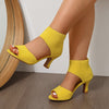 Women's Wide-Width High Heel Sandals - Breathable Knit Upper, Cushioned EVA Insole with Arch Support, Slip-Resistant Rubber Sole, Open Toe - Black