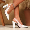 Women's Pointed-Toe Open-Back Block Heel Pumps – Elegant Strappy Slip-On High Heels