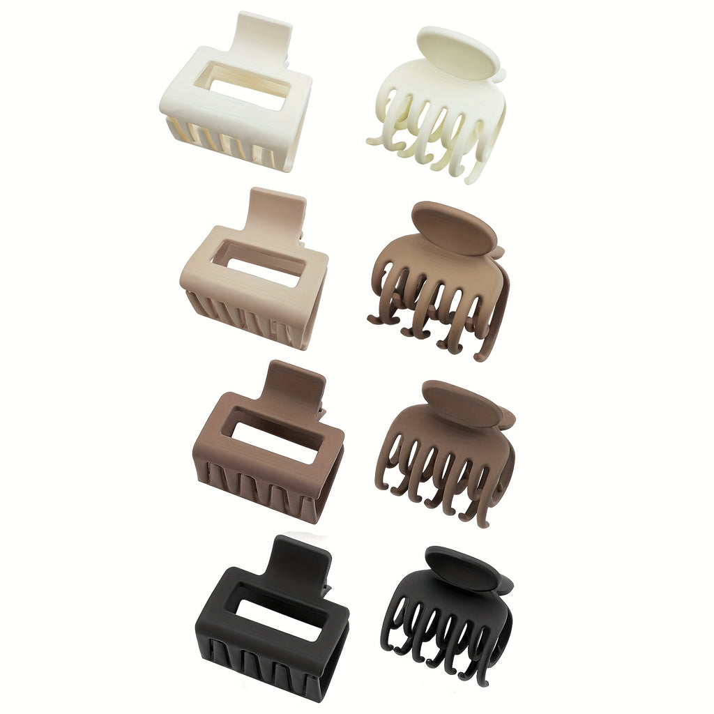 Medium 1.6 in (4.1 cm) Matte Rectangle Double-Row Hair Claw Clips for Thin to Medium Fine Hair – Non-Slip Jaw, Smooth Grip, 4-Pack or 8-Pack