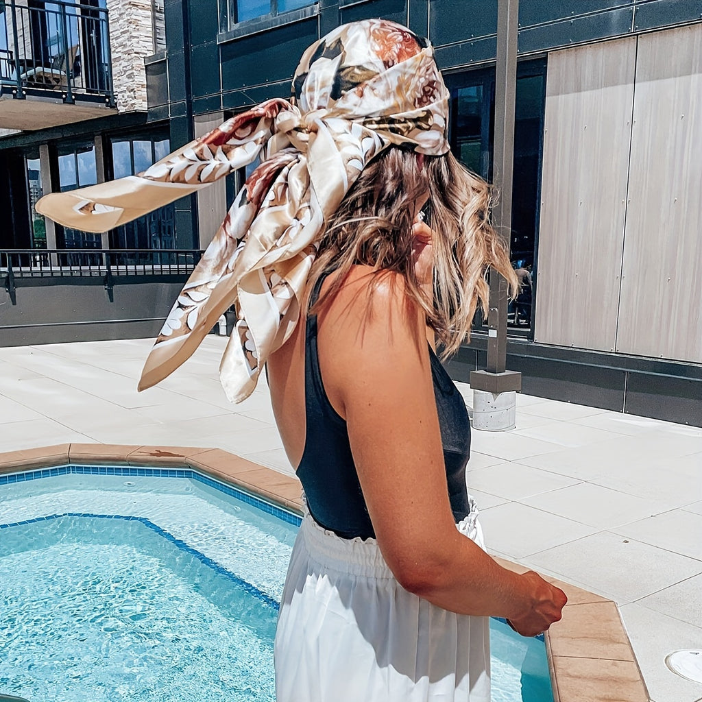 Black & Yellow Printed Square Scarf — Lightweight Women's Square Shawl, Hand-Washable Headwrap & Windproof Fashion Accessory