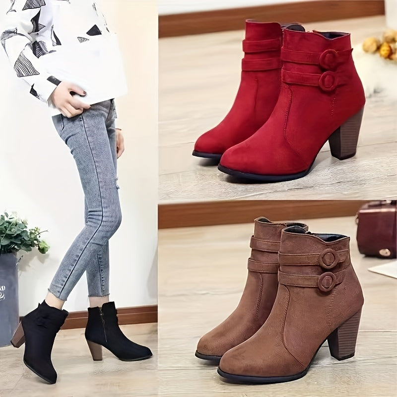 Womens Glam Ankle Booties - Pointed Toe Zipper Booties with Block High Heel, Fabric Upper & Rubber Sole