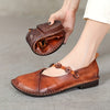 Women's Leather Slip-On Flats — Solid Color Closed-Toe Retro Casual Comfortable Shoes