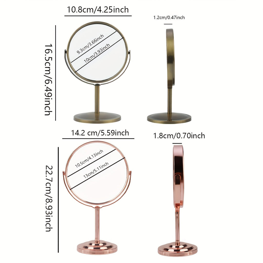 RANCAI 360° Stainless Steel Double-Sided Makeup Mirror – Polished Coastal Tabletop, HD Oil-Free Surface, Non-Electric, Anti-Skid Base