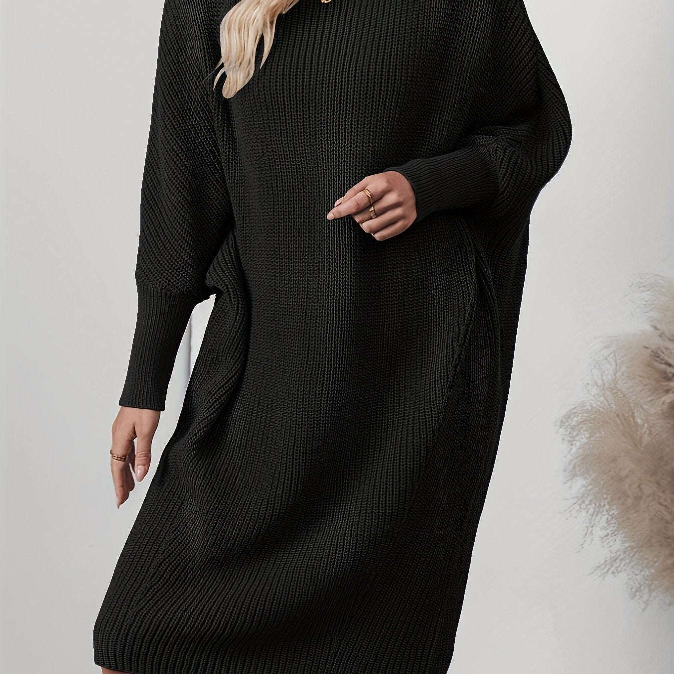Plus Size Ribbed Button-Up Cardigan Sweater Dress for Women — Long Sleeve Casual Fall/Winter Black