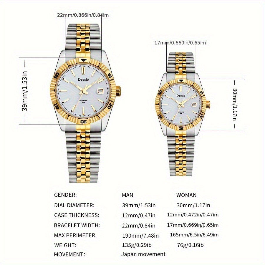 Deesio Women's Automatic Mechanical Watch with Moon-Phase Calendar, Stainless Steel Bracelet - Elegant Ladies Gift