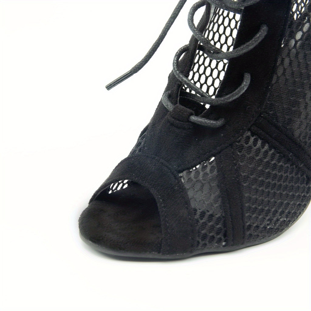 Women's Breathable Mesh Stiletto Heels Peep Toe D'Orsay Lace-Up Dress Pumps