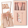 5-Piece Soft Fluffy Makeup Brush Set with Mirror – Rose Gold Letter Pattern, Travel Foundation & Eyeshadow Brushes