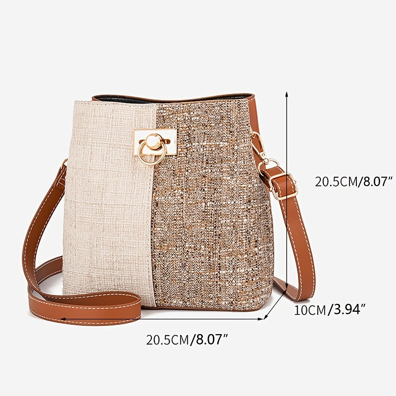 Women's Two-Tone Faux Leather Small Crossbody Bucket Bag – Detachable Strap, Zipper Closure, Metallic Buckle – Red / Blue / Black