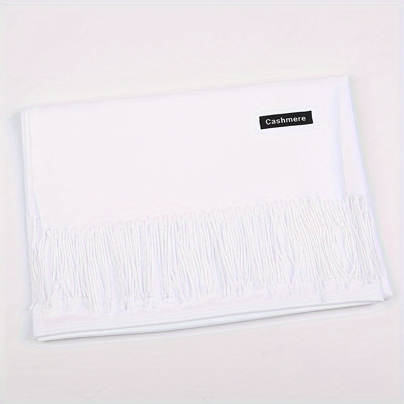Unisex 100% Cashmere Scarf – Soft Tassel Shawl & Headscarf for Autumn & Winter, Neutral Solid Wrap