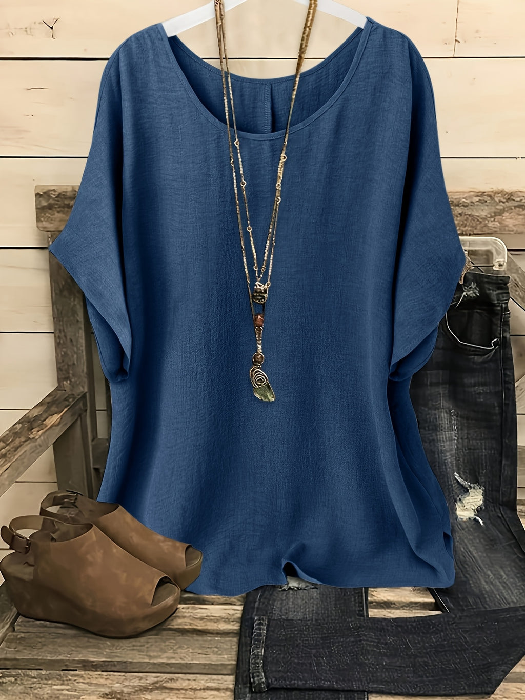 Women's Casual Summer Blouse – Crew Neck Short Sleeve Loose Fit Beach & Vacation Top