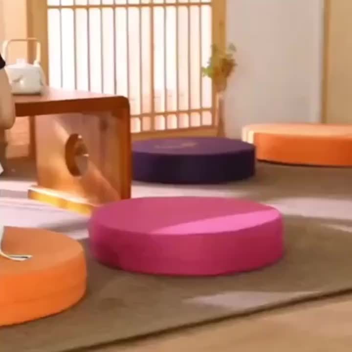 Purple Lotus Hemp Meditation Mat — Circular Woven Yoga Mat, Thick Medium-Firm Support for Kneeling & Floor Sitting