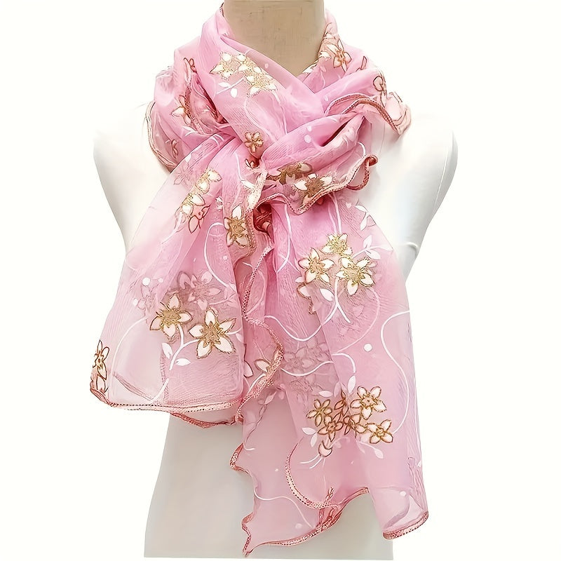 Floral Embroidered Scarf – Breathable, Windproof Boho Shawl & Sunproof Travel Wrap