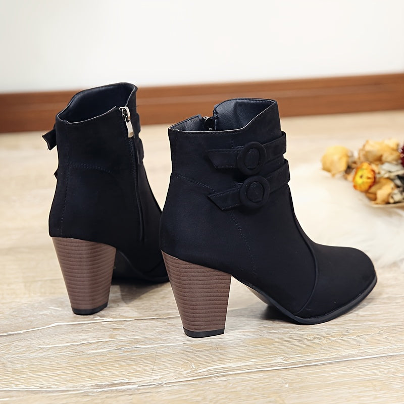 Womens Glam Ankle Booties - Pointed Toe Zipper Booties with Block High Heel, Fabric Upper & Rubber Sole
