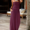 Women's Floral Bandeau Maxi Dress with Pockets – Sleeveless Side-Slit Rayon Blend Summer Dress