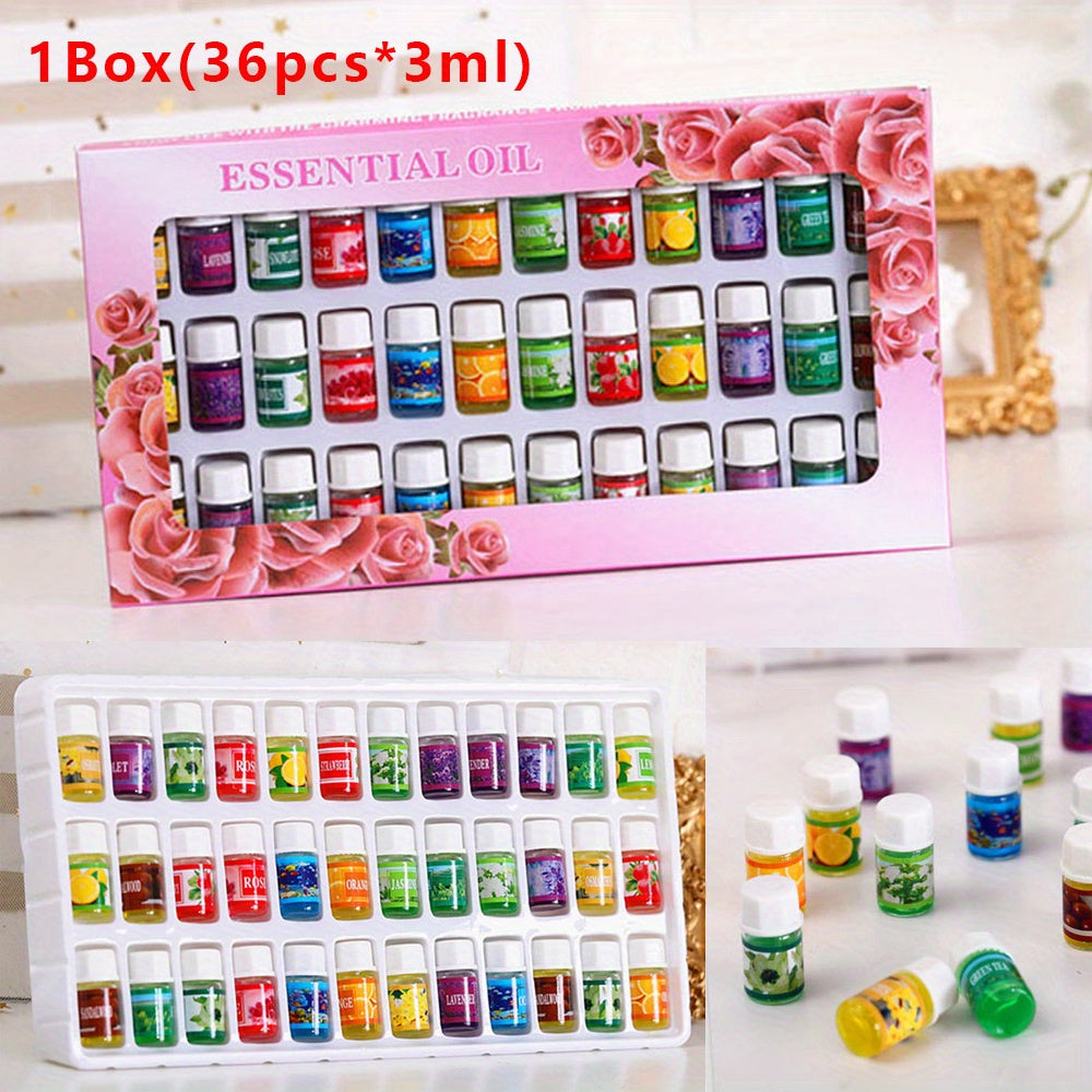 36-Pack Water-Soluble Essential Oils, 12 Scents (3ml Each) – Aromatherapy Diffuser & Perfume Making Set for Home Fragrance and Odor Removal