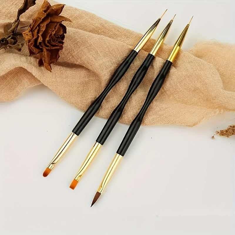 3-Piece Double-Ended Nail Art Brush Set – Precision Liner & Detail Painting Pens for Acrylic Nails