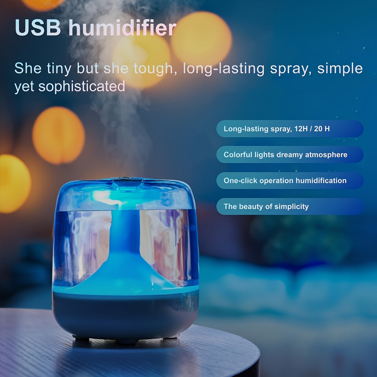 USB Cool Mist Humidifier & Essential Oil Diffuser with Night Light, 21.98 oz (650 ml) Tank, 7-Color LED, Quiet 12H Operation, Continuous/Intermittent Mist for Bedroom & Home