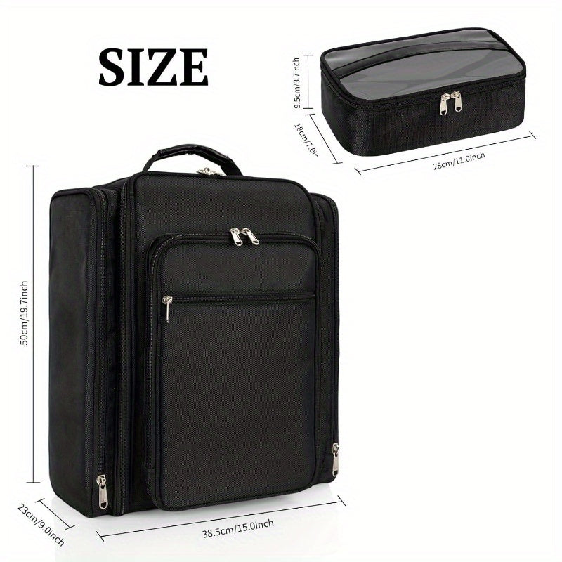 Extra-Large Makeup Artist Travel Backpack – Black Durable Polyester Cosmetic Organizer with 4 Removable Pouches & Multiple Compartments