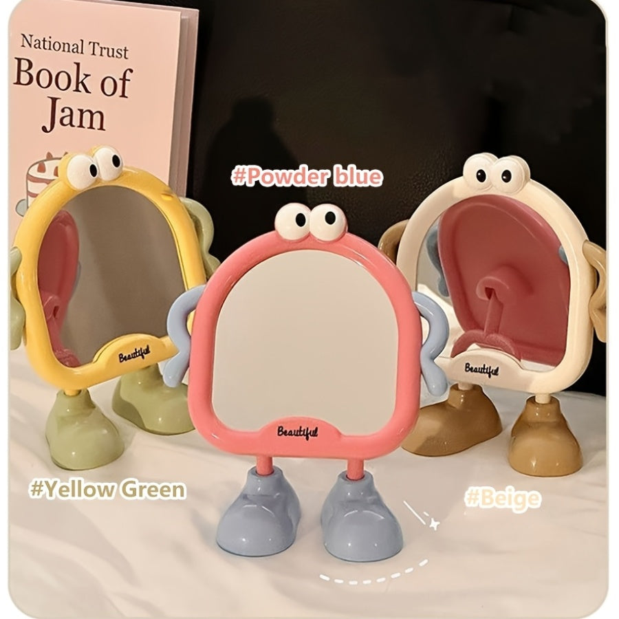 Cute Cartoon Desktop Makeup Mirror — Adjustable Angle HD Glass Portable Dressing Table Mirror for Bedroom & Dorm