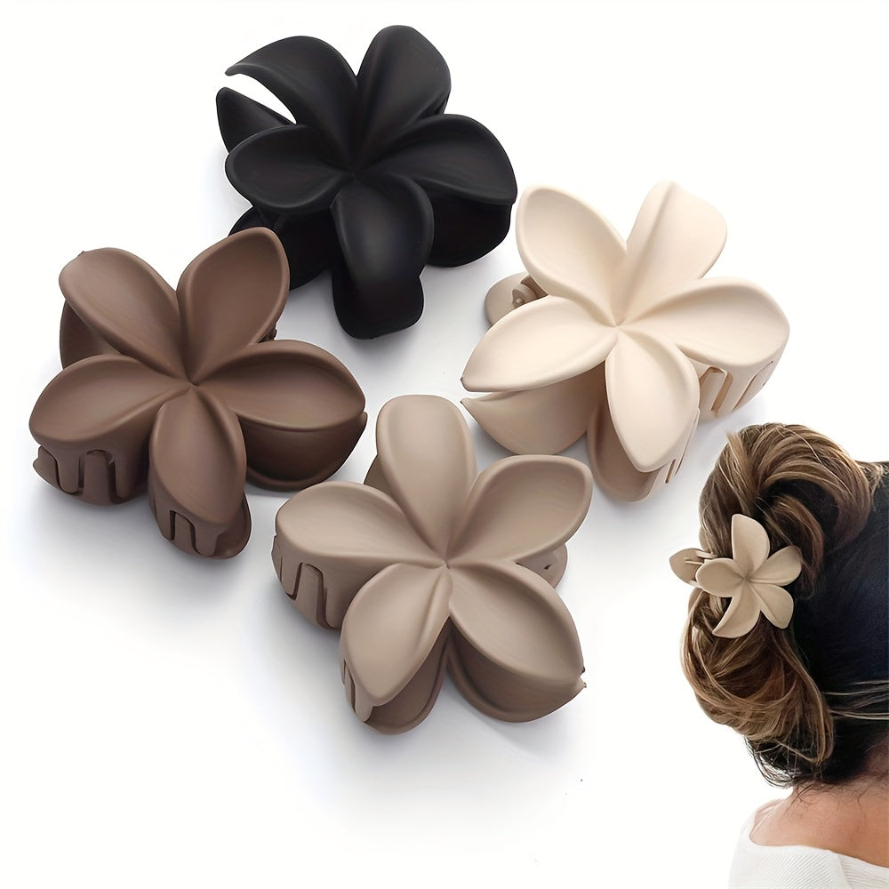 4-Pack 1.6in (4cm) Freesia Flower Hair Claw Clips - Matte Milk Tea Lightweight Hair Accessories