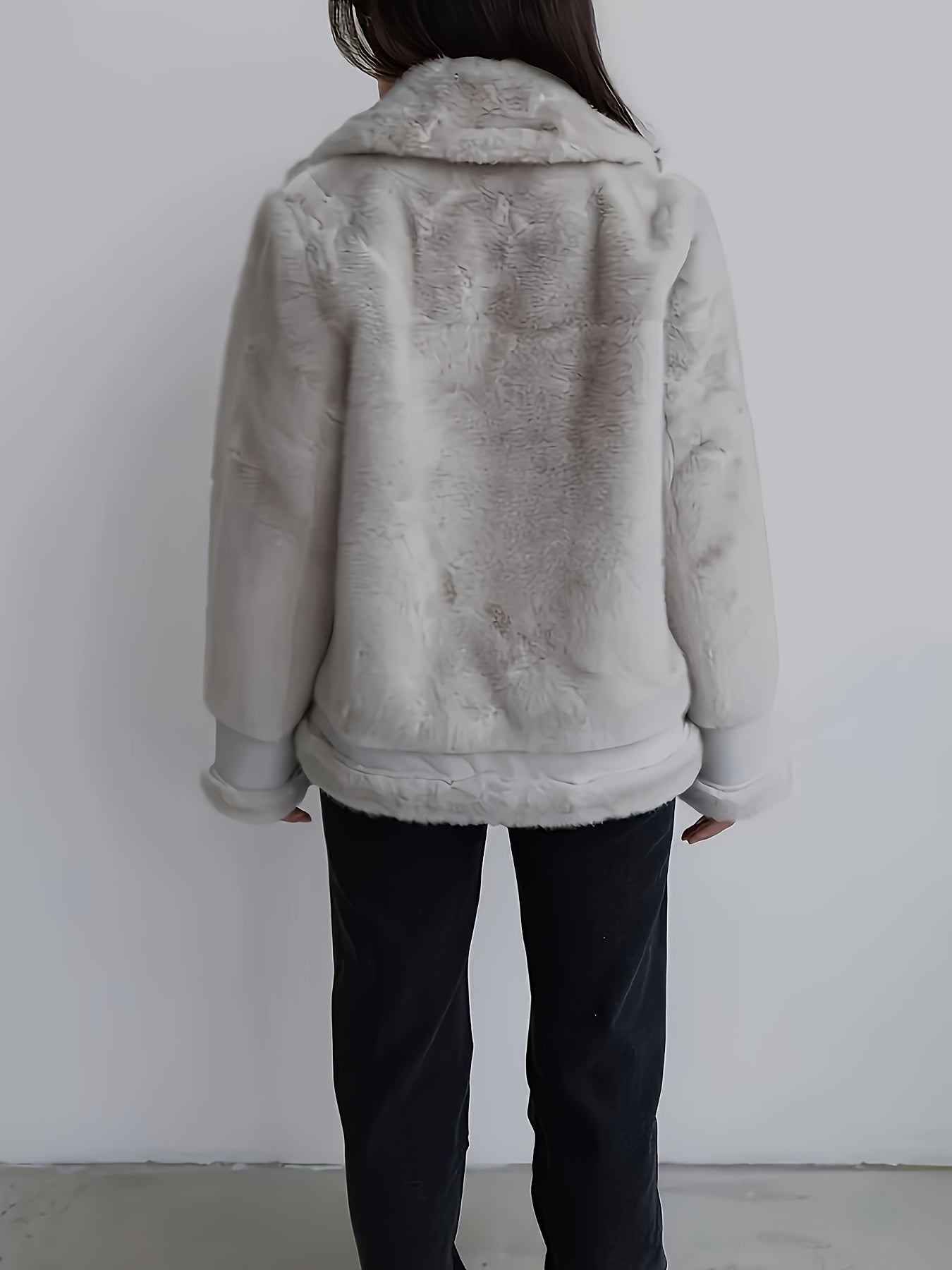 Women's Black Faux Fur Motorcycle Jacket - Zipper Front, Button Cuffs, Casual Fall & Winter Coat