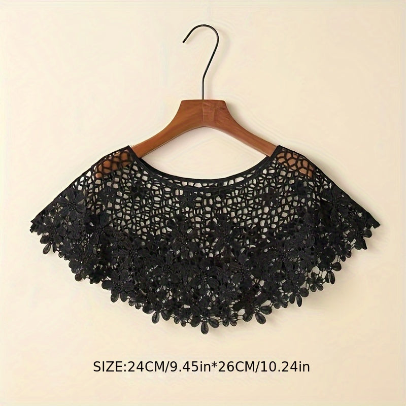 Hollow-Out Lace Pullover Shawl Cape – Lightweight Monochrome Summer Knit Poncho