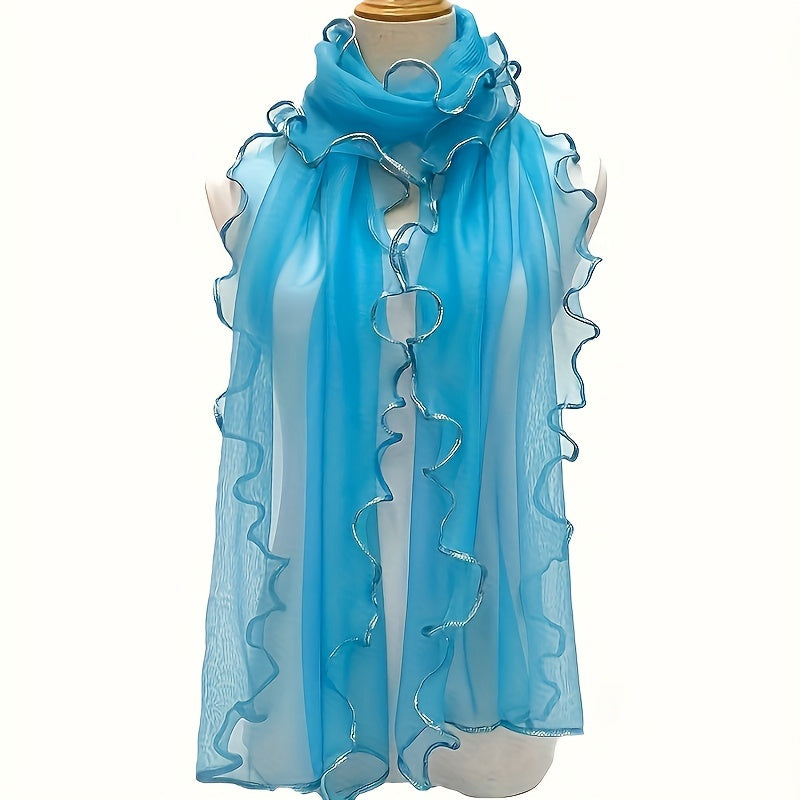 Bohemian Ruffle Edge Scarf — Long Lightweight Breathable Shawl with Glitter Accents, Sun Protection Wrap for Women