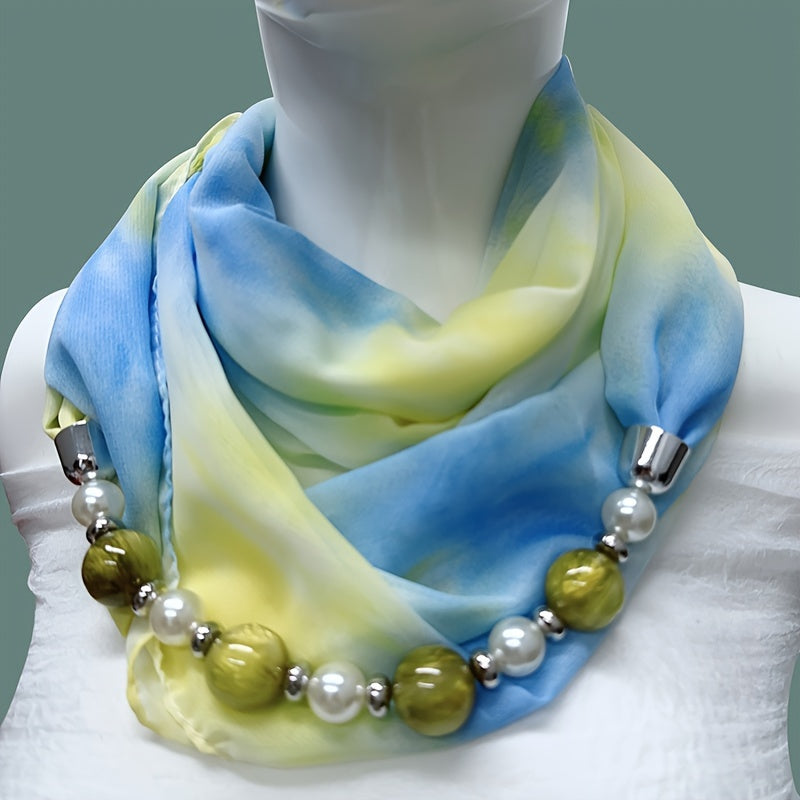 Beaded Chiffon Shawl Neck Warmer - Elegant Decorative Scarf for Evening & Going Out